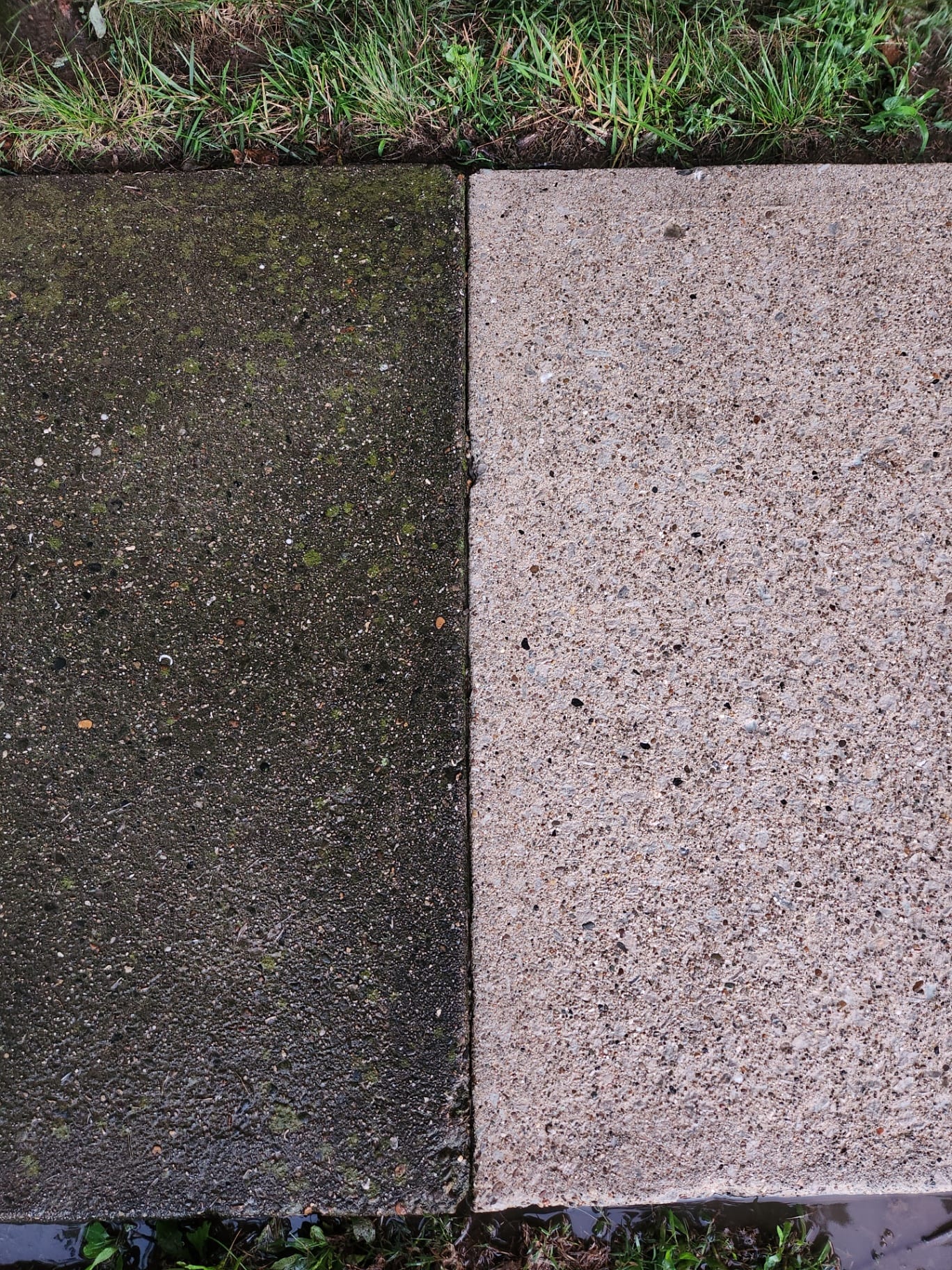 Before and after pressure washing concrete slab in Louisville KY